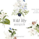 Wild Lily, Floral Bouquets, Floral Clipart, Watercolor Summer Flowers, Lilies Bouquets, Wedding Clipart,Summer Clipart,White Lilies Bouquets