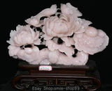 14" Rare Chinese Natural Pine Xiu Jade Carving Peony Flower Bird Sculpture