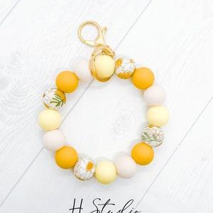 Sunflower Keychain Wristlet, Silicone Bead Wristlet, Beaded Bracelets for Women, Teacher Keyring Gifts, Mama Keychain, New Home Keyring