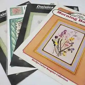 Vintage Four Daisies & Lilies Floral Cross Stitch Sampler Patterns