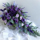 Purple Wedding Bouquets Deep Purple Lavender Lilac Bridal Weddings Bouquet Artificial Flower Teardrop Bouquets Garden Flowers Weddings