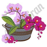 Orchid in Bucket Embroidery Design. Machine Embroidery Design. Beautiful Orchids Pattern. Flower Embroidery Design. Floral Pot Pattern