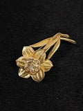 Vintage BSK Signed Day Lily Daffodil Rhinestone Flower Pin Brooch 3D Gold Tone