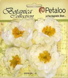 RUFFLED PEONY - WHITE - 45 to 50mm x 4 Flowers with Centre FABRIC  Petaloo A1