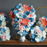 Blue Beach Wedding Bouquet, Malibu Coral Cascading Bridal Bouquet, Real Touch Flowers, Callas Plumerias Roses, Tiger Lilies, Boutonniere