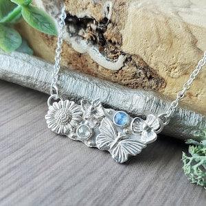 Garden Necklace, Diamond, Tanzanite, Butterfly Necklace, Sterling Silver, Heirloom Jewelry, Gift for Her, Genuine Gemstones, Flower Garden