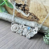 Garden Necklace, Diamond, Tanzanite, Butterfly Necklace, Sterling Silver, Heirloom Jewelry, Gift for Her, Genuine Gemstones, Flower Garden