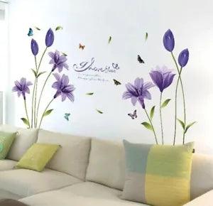 Vinyl Flower Stickers - Lily Flowers Wall Sticker Decoration Bedroom Background