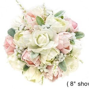 Real Touch Artificial White Ivory Pink Peonies Rose Babys Breath Bridal Cascade Bouquet Bridesmaids Bouquets Prom Wedding Flower Centerpiece