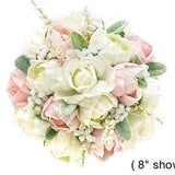 Real Touch Artificial White Ivory Pink Peonies Rose Babys Breath Bridal Cascade Bouquet Bridesmaids Bouquets Prom Wedding Flower Centerpiece