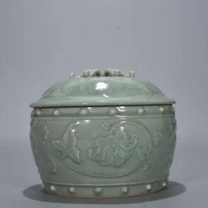 9.5" Old Porcelain song dynasty longquan kiln cyan glaze peony flower Jar pot