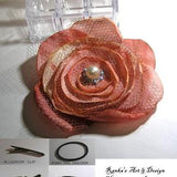 Hand made  designed  ORANGE FLOWER victorian looking rose brooch barrette ponytail alligator clip