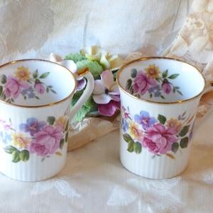Set of two Regal Heritage Fine Bone China Mugs - Pink Rose Floral Bouquet