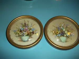 LA NIVE'S POT POURRI Real Flowers Round Framed Original Creation,Made in England