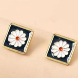 Baroque Style Dark Green Daisy Earrings Geometric Square Flower Earrings