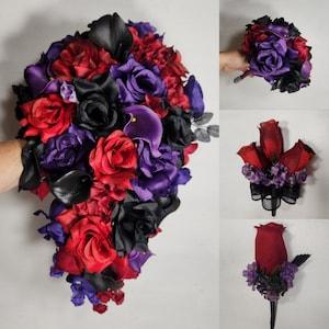 Dark Red Purple Black Rose Calla Lily Bridal Wedding Bouquet Accessories