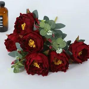 6 Heads Fake Flowers Plant Artificial Rose Peony Bouquet Silk Flower...
