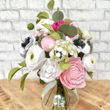 Large peony & mixed flower bouquet, felt flowers