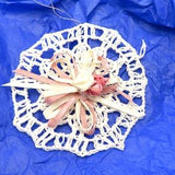 Vintage Hand Crocheted Snowflake Cotton Ornament With Tiny Rose Bouquet