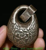 2.7'' Rare Old China Silver Dynasty Palace peony Flower Pattern Amulet Pendant