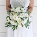 Silk Wedding Bouquets Boho Ivory and Eucalyptus, Artificial Wedding Flowers for Bride and Bridesmaids, Artificial Rose Peony Bouquets