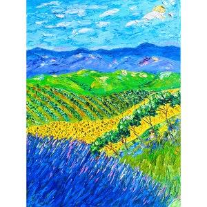 lavender painting Tuscany original art impasto Italy sunflowers field oil landscape flower abstract artwork floral canvas art by IrinaOilArt