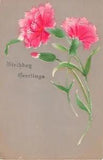 Pretty Pink Carnations on Old Airbrushed Birthday Postcard