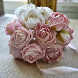 6pc Rose bouquet, Ivory artificial silk flower, Pink Rose bunch, Ivory rose bouquet, Pink rose bouquet, Vintage rose, Shabby chic rose