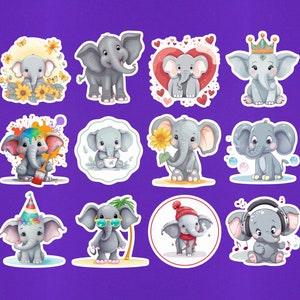 Set Of 12 Elephant Stickers / 2" Die Cut Stickers / Elephant Sticker Pack / Cute Animal Laptop Stickers / Elephant Decor / Elephant Gifts