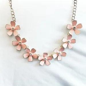 Coral & Gold Flowers Necklace - Floral Pink Pretty Summer Spring Feminine Lilys