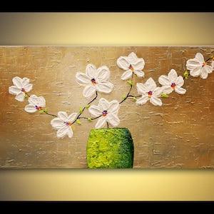 original Orchid flower painting on canvas textured abstract White Orchid modern dining room art CUSTOM ART