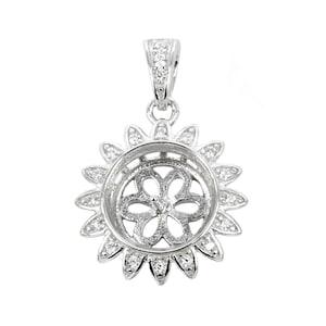 Round Cubic Zirconia Embellished Sunflower Pearl Pendant with Soldered Loop and Bail in Sterling Silver 10mm | MTP976