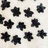 5 Black Pinwheel Flowers Rose Center, Satin Black Roses,Pointy Flowers,Small Black Bows,Doll Costuming,Sewing Flowers Tailor Supply