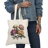 Floral Canvas Tote Bag Peony Bouquet