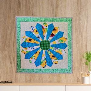 Wall Hanging Quilted - Sunflower and Blue Design Table Topper - Complimentary Personalized Option