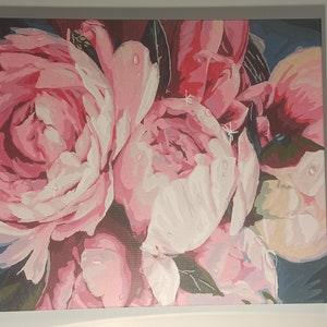 peony, pink roses, peony bouquet, pink peony, canvas painting, vibrant colors, marbling art, handicraft painting, wall decor, bouquet, gift,