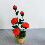 Handmade Crochet Artificial Flowers Potted Planting Home Decor Girl Holiday Gift