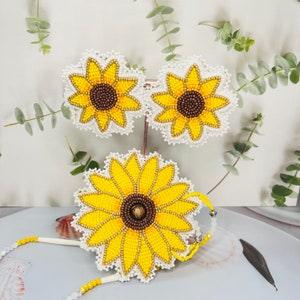 Beaded sunflower necklace with earrings set