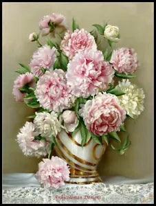 Peony Flowers - Chart Counted Cross Stitch Patterns Needlework DIY DMC Color