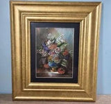Vintage Floral Carnation Bouquet Foil Art Framed Gold Moody Maximalism Flowers
