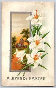 Elwood, Indiana - White Lilies, A Joyous Easter - Vintage Postcard - Posted 1914