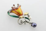Barbara Bixby Sterling Silver 925 18K Gold Enamel & Multi-Gemstone Lily Pendant
