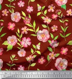 Soimoi Red Velvet Fabric Periwinkle & Peony Floral Printed Craft-3oE
