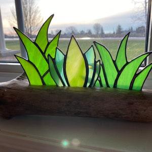 Stained Glass Cactus Agave Succulents Inlaid on a Driftwood Base - 9 unique styles to choose from