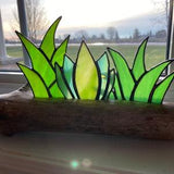 Stained Glass Cactus Agave Succulents Inlaid on a Driftwood Base - 9 unique styles to choose from