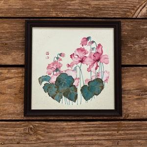 Chinese Painting Red Flowers, Original Hand Dawn Chinese Water Ink Wall Art, Oriental Floral Watercolor Wall Art Decor for Home Office