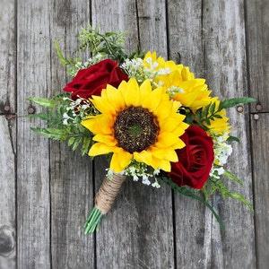 Sunflower Bouquet, Sunflower Rose Bouquet, Red Rose Bouquet, Wedding Bouquet