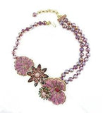 HEIDI DAUS Enchanted Water Lilies Beaded Necklace"Leaping Lily Pads" purple