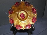 Set of 4 Vintage GOOFUS GLASS Red Carnation on Gold Intaglio Bowls 5 " (J22)
