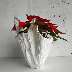 Very large white vase. Unique orchid pot. Tall handmade planter.